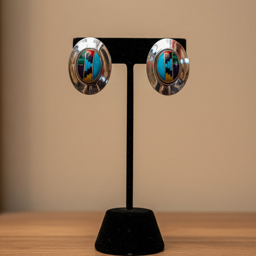 Native American Multi-Stone Sterling Silver Stud Earrings