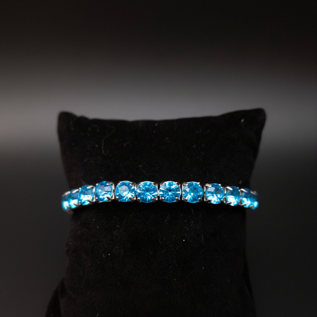 Silver Plated Aqua Blue Rhinestone Strech Bracelet