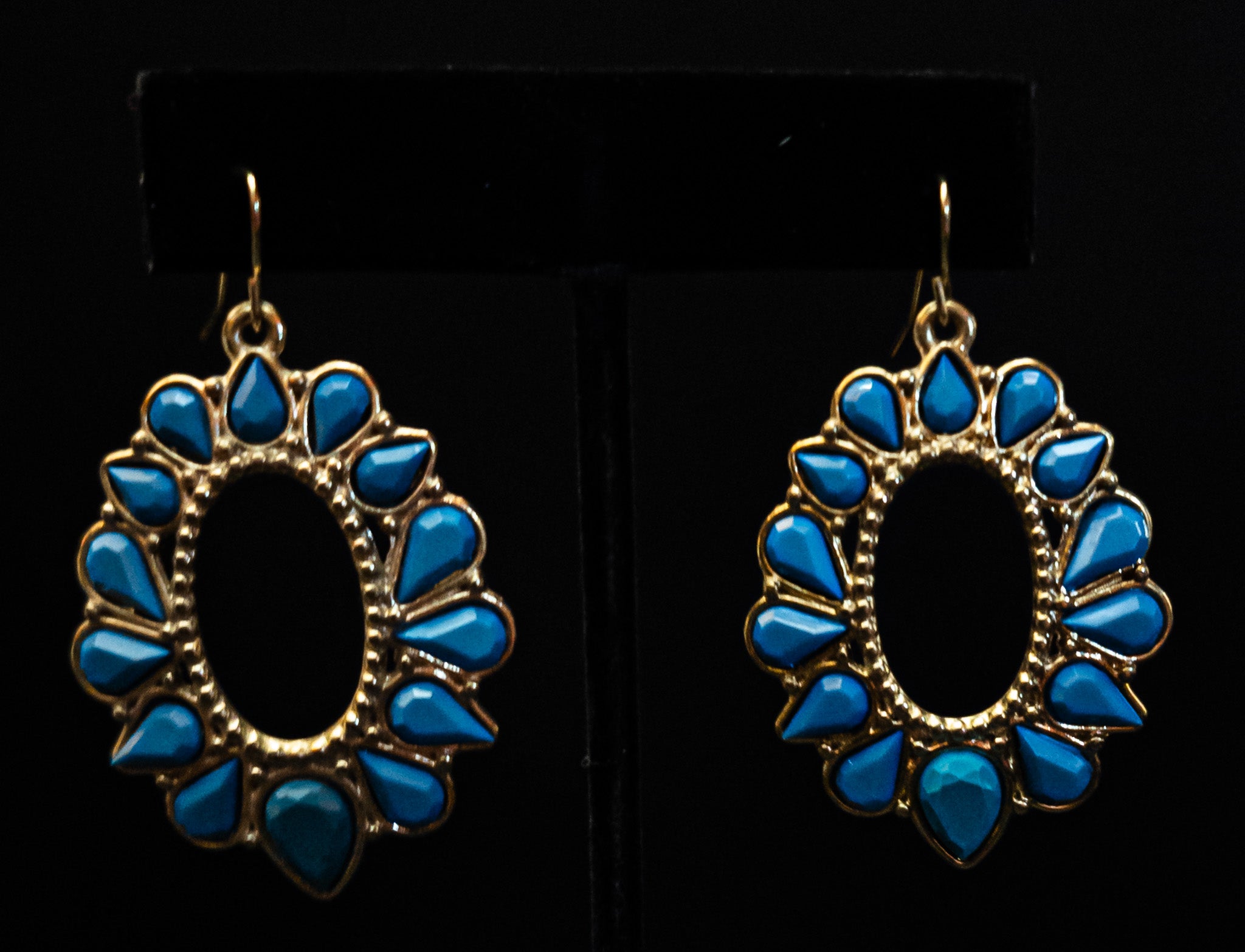 Gold-tone Drop Earrings With Turquoise Colored Stones