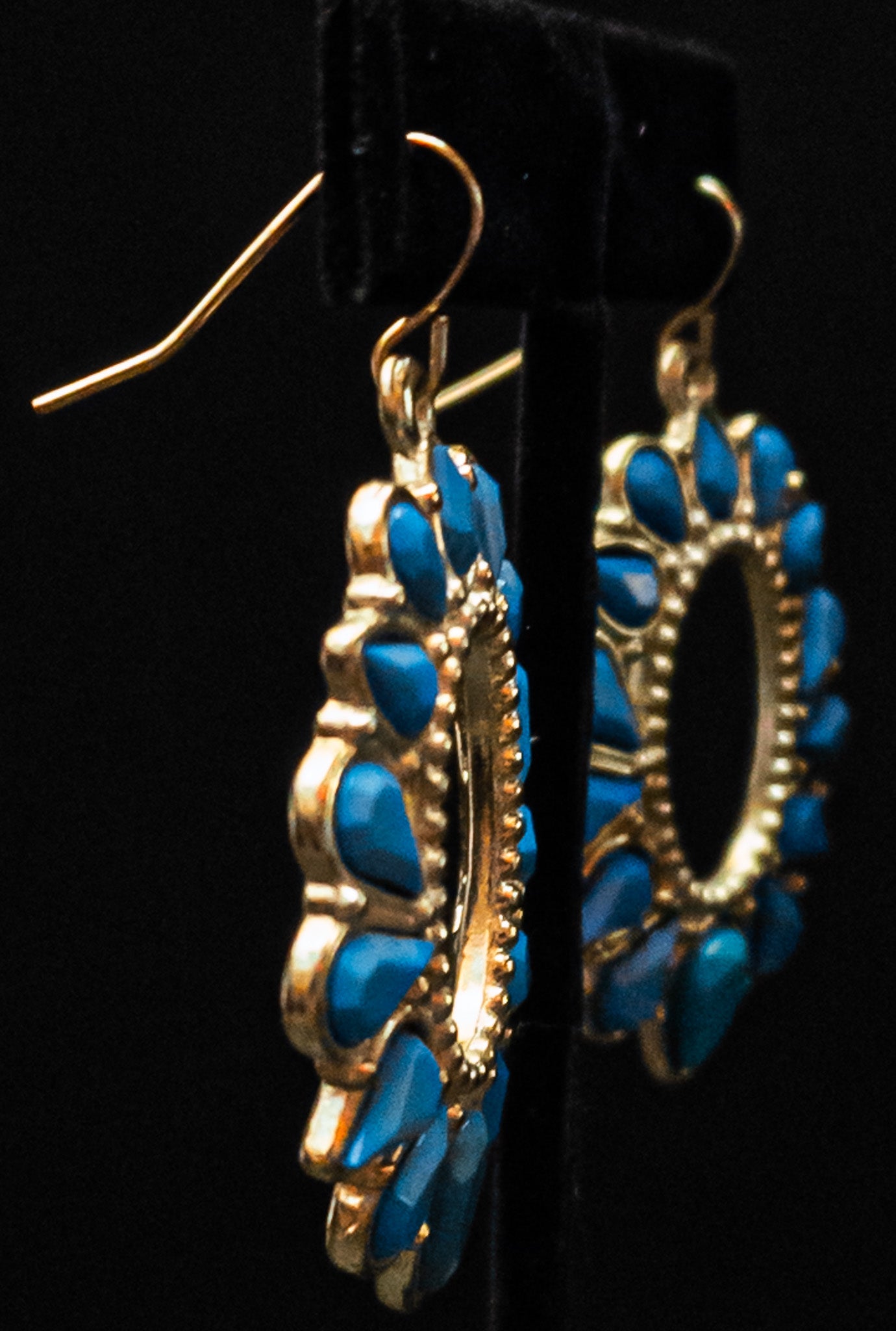 Gold-tone Drop Earrings With Turquoise Colored Stones
