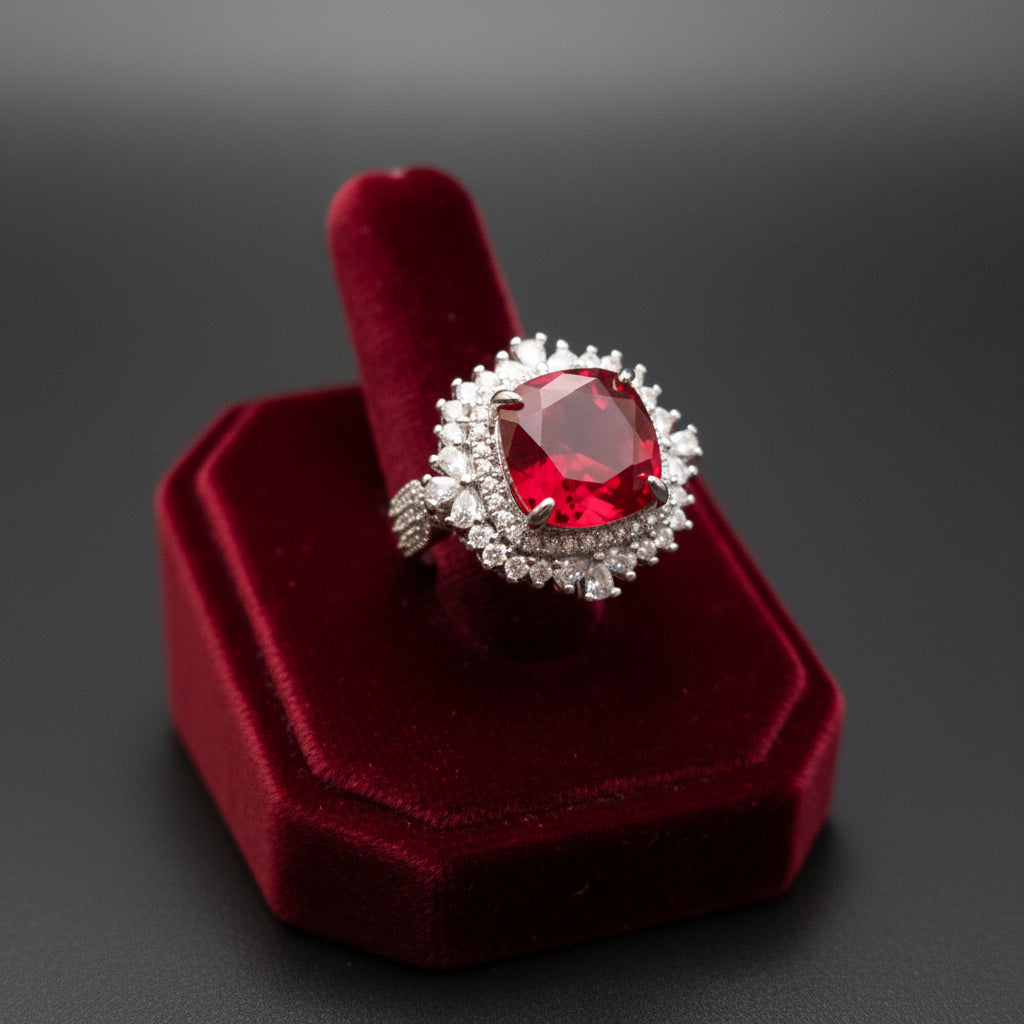 Elegant Red Rhinestone 925 Silver Plated, Cubic Zircon Wedding Rings size 9