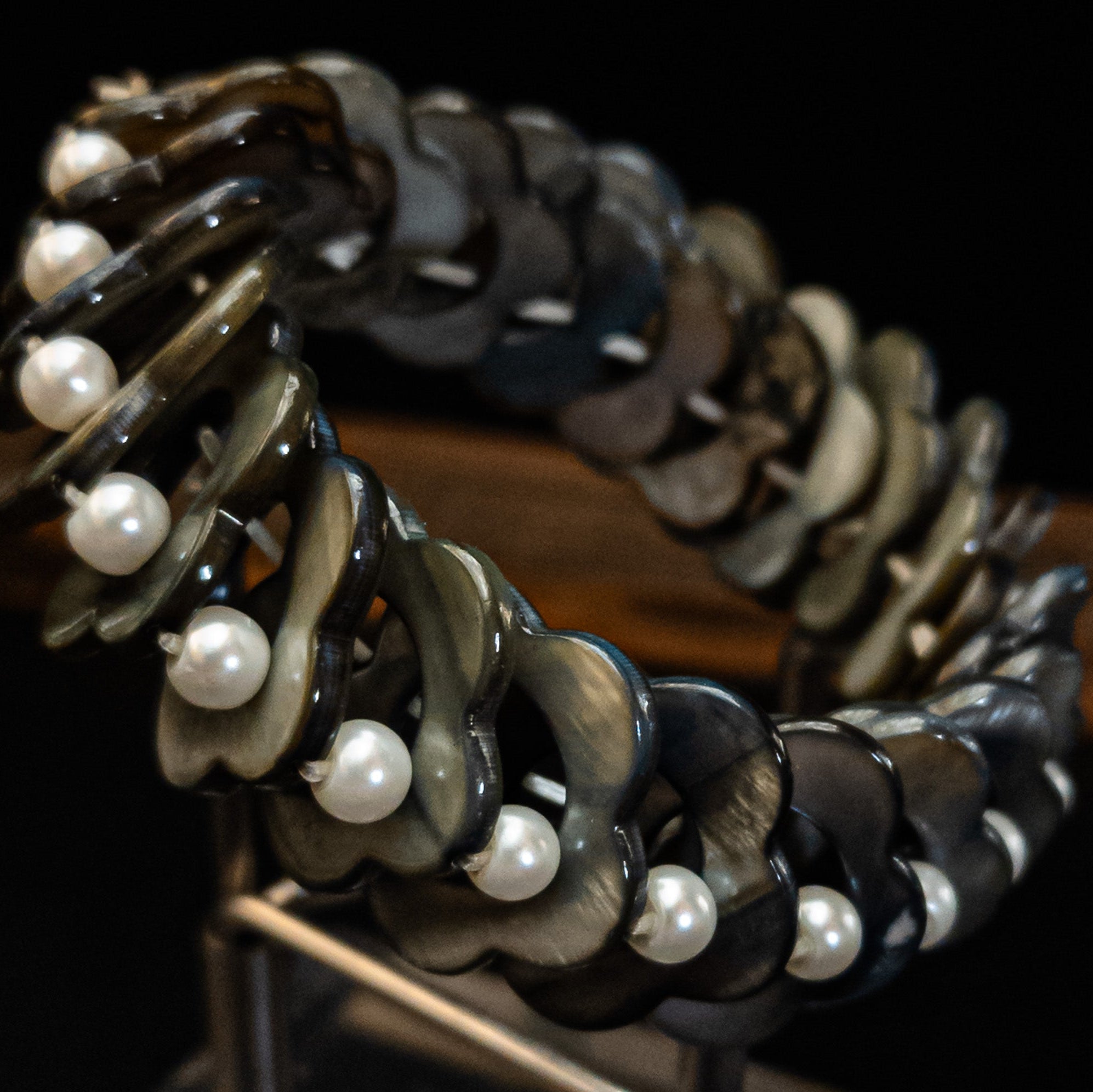 Chunky Wide Shell Bangle With Pearls