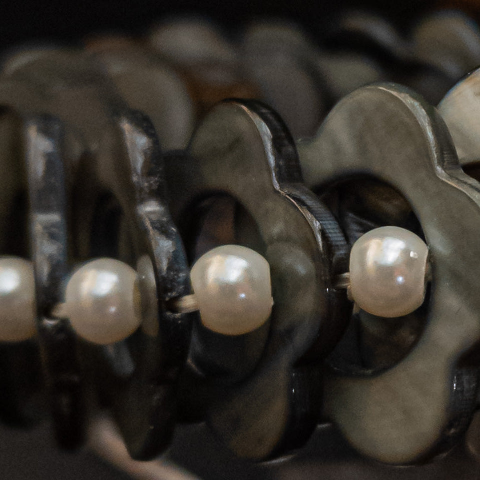 Chunky Wide Shell Bangle With Pearls