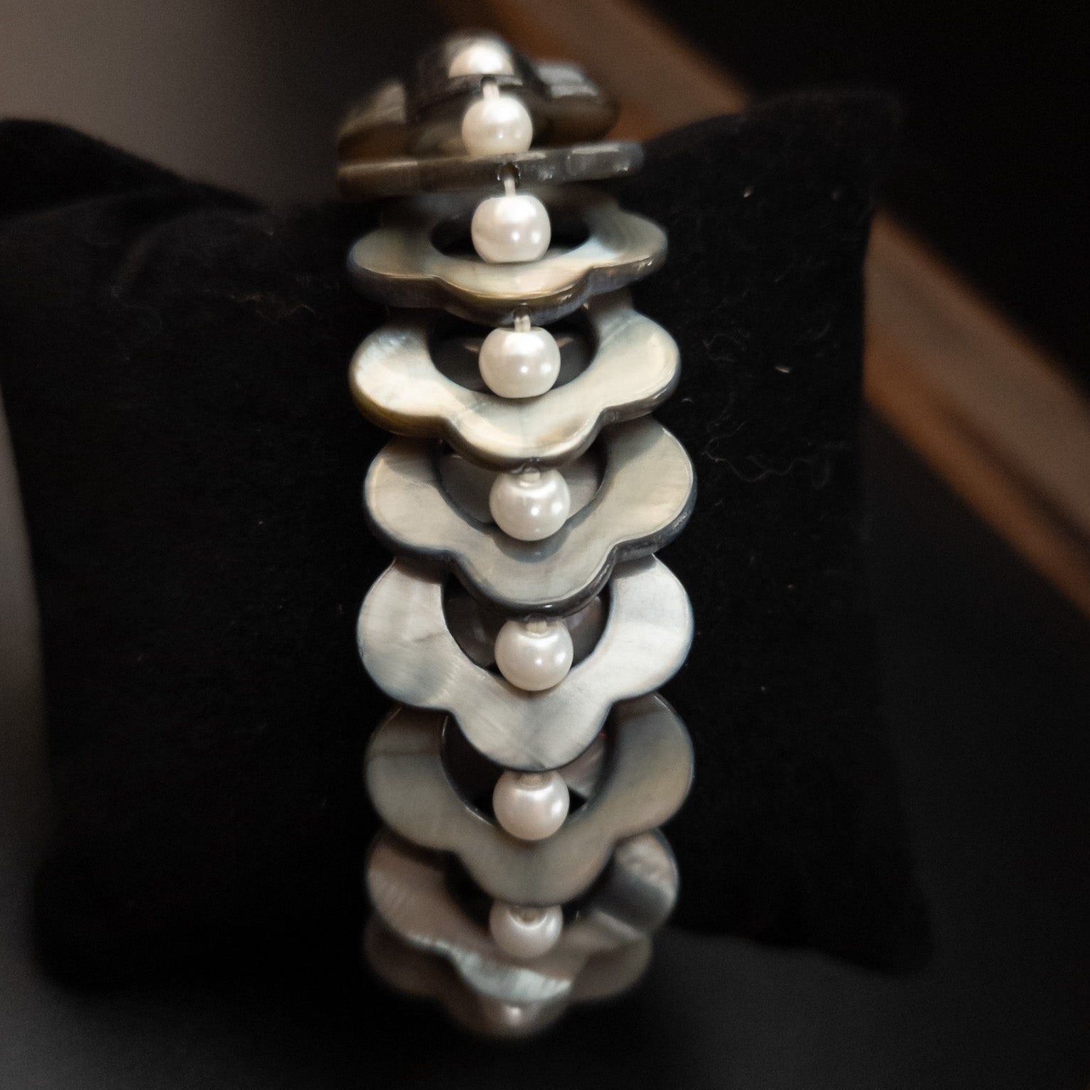 Chunky Wide Shell Bangle With Pearls