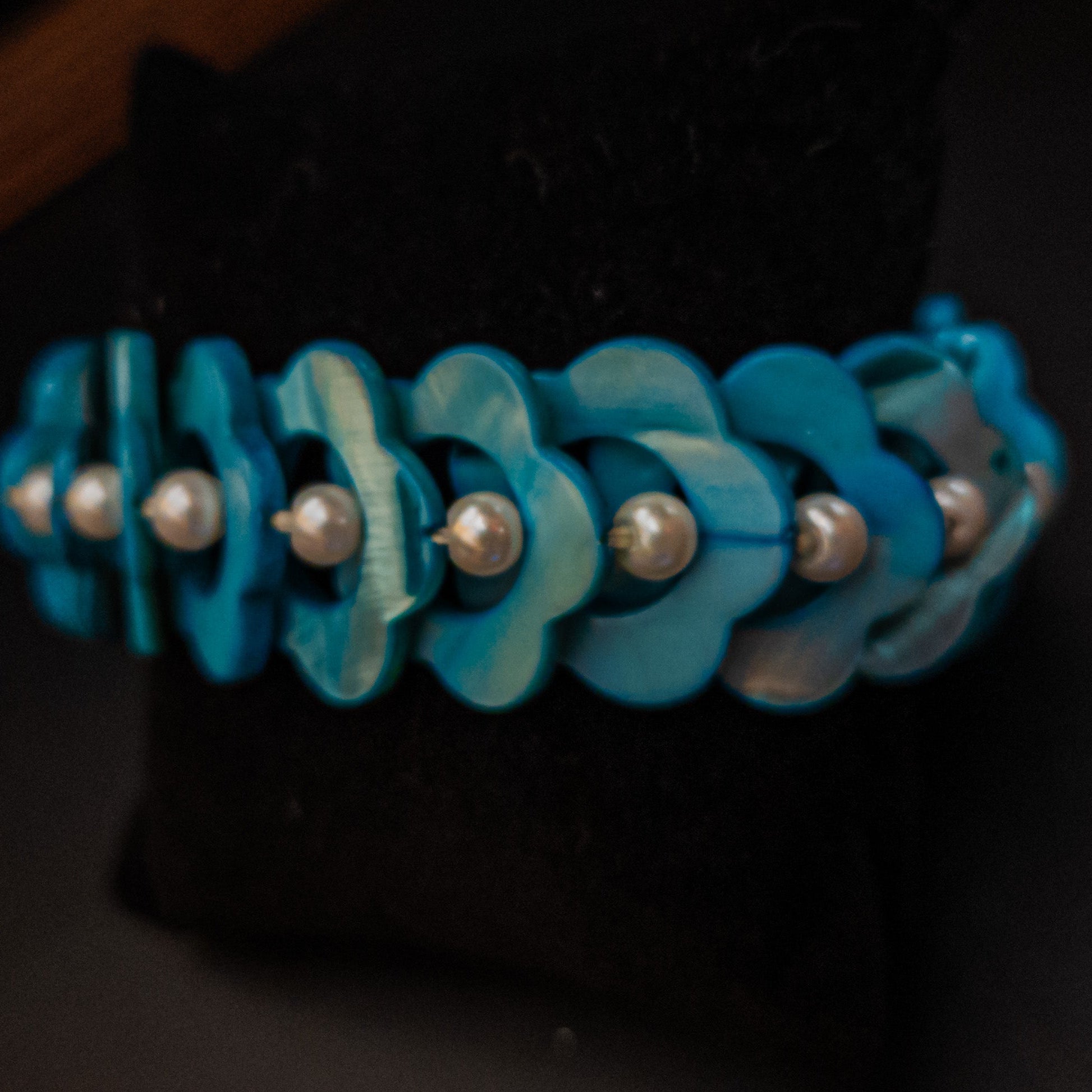 Chunky Wide Shell Bangle With Pearls