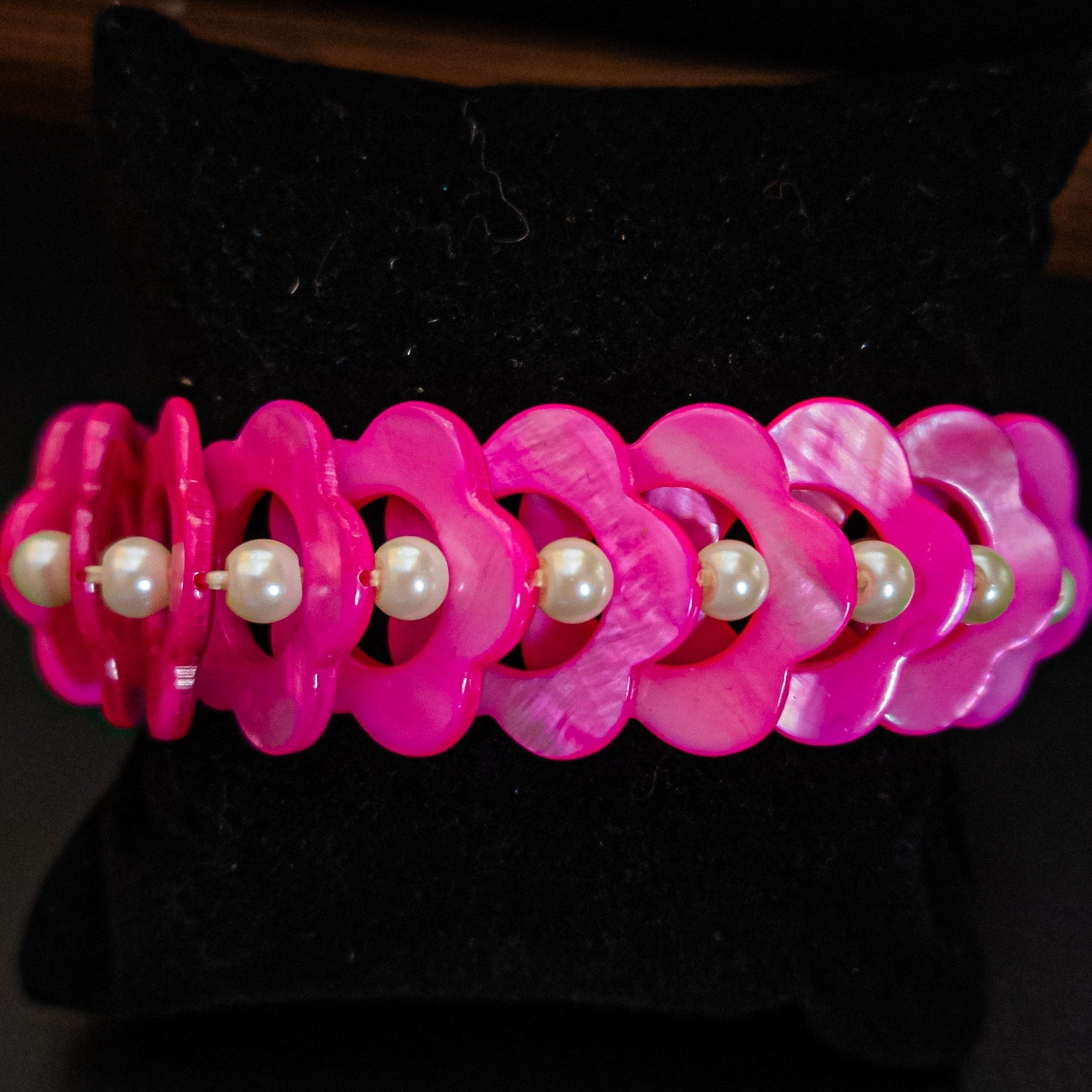 Chunky Wide Shell Bangle With Pearls