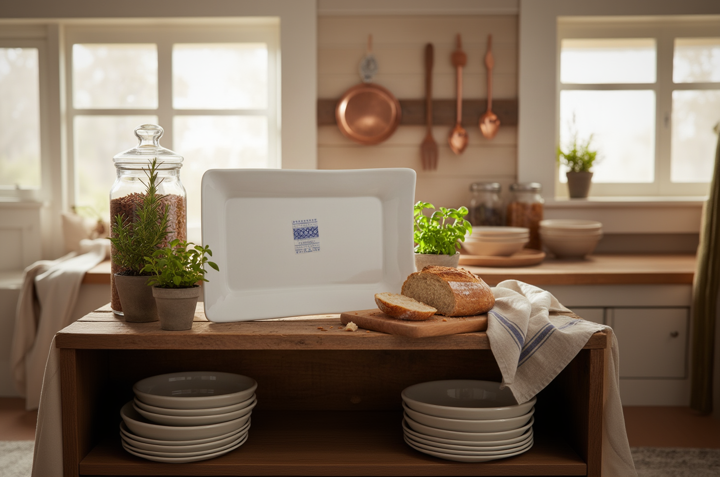 White Ceramic Serving Tray Made In Portugal