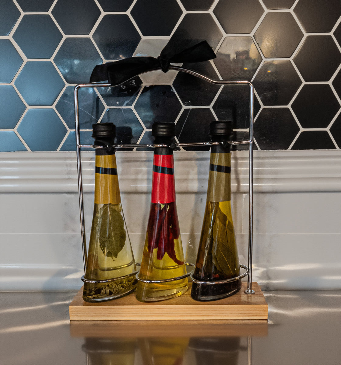 3 Piece Infused Oil Set With Wooden Base