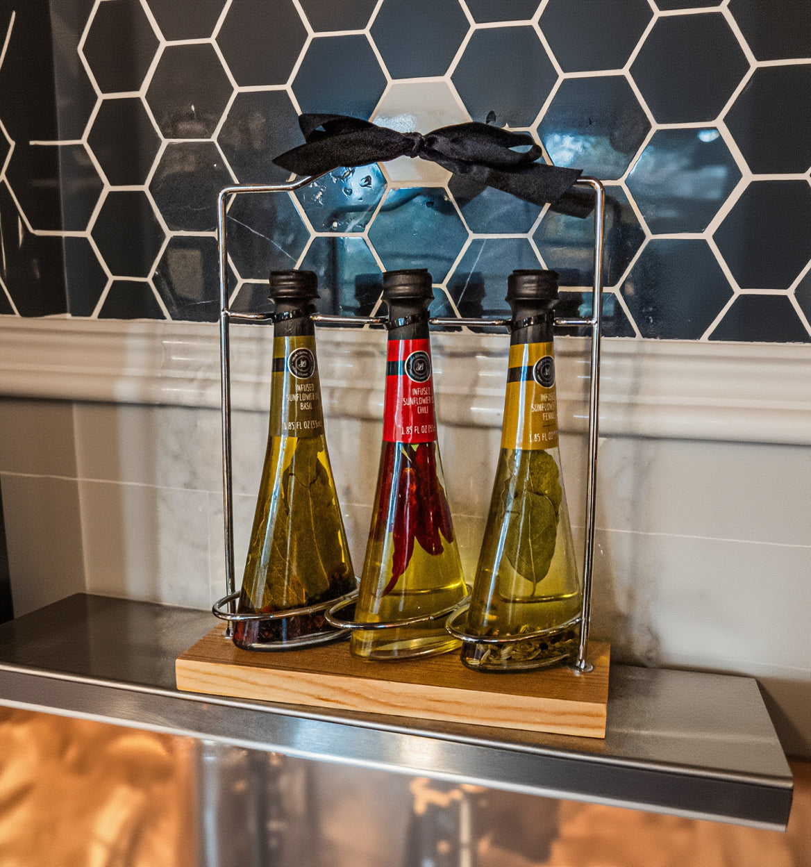 3 Piece Infused Oil Set With Wooden Base