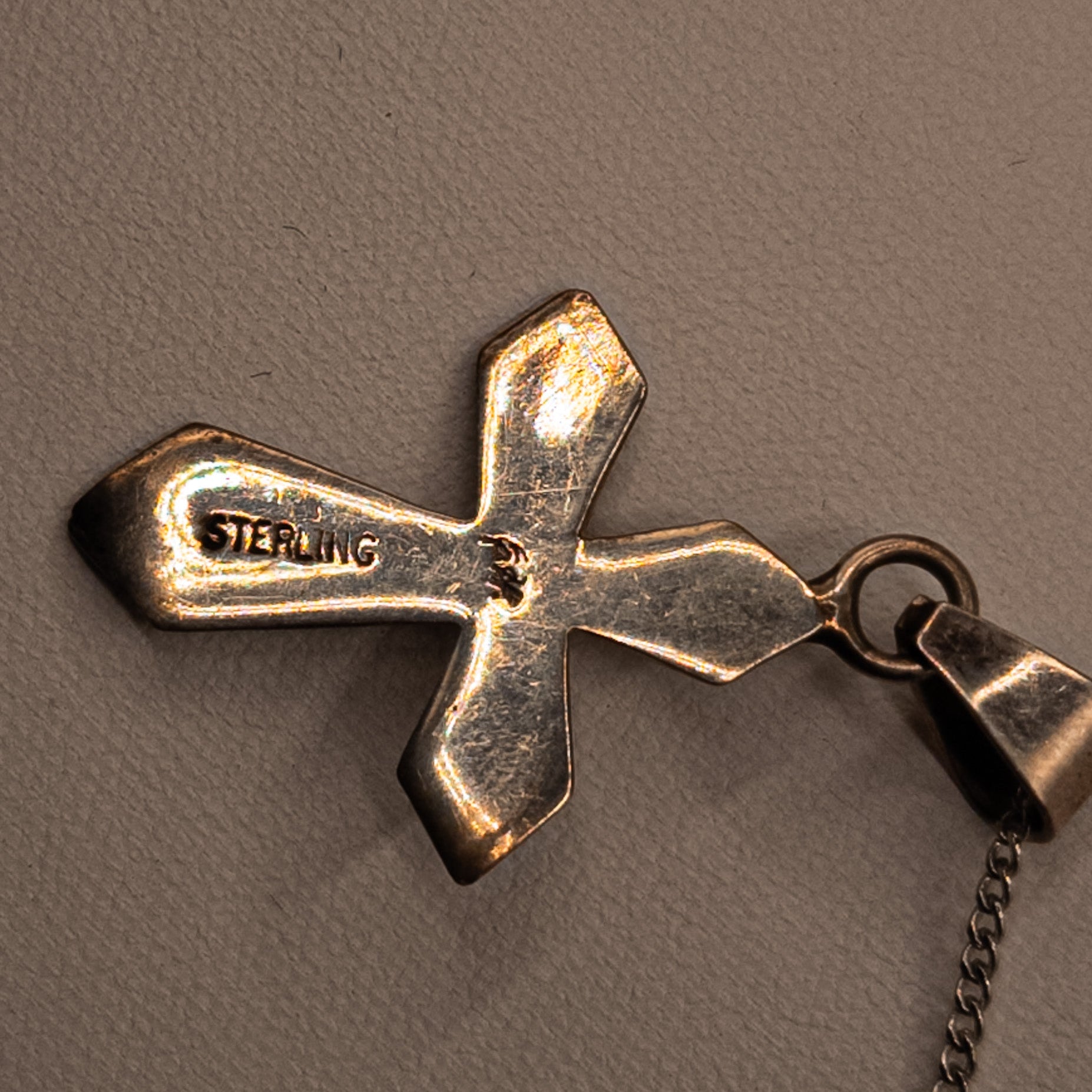 Navajo Sterling Silver Cross Necklace With Turquoise