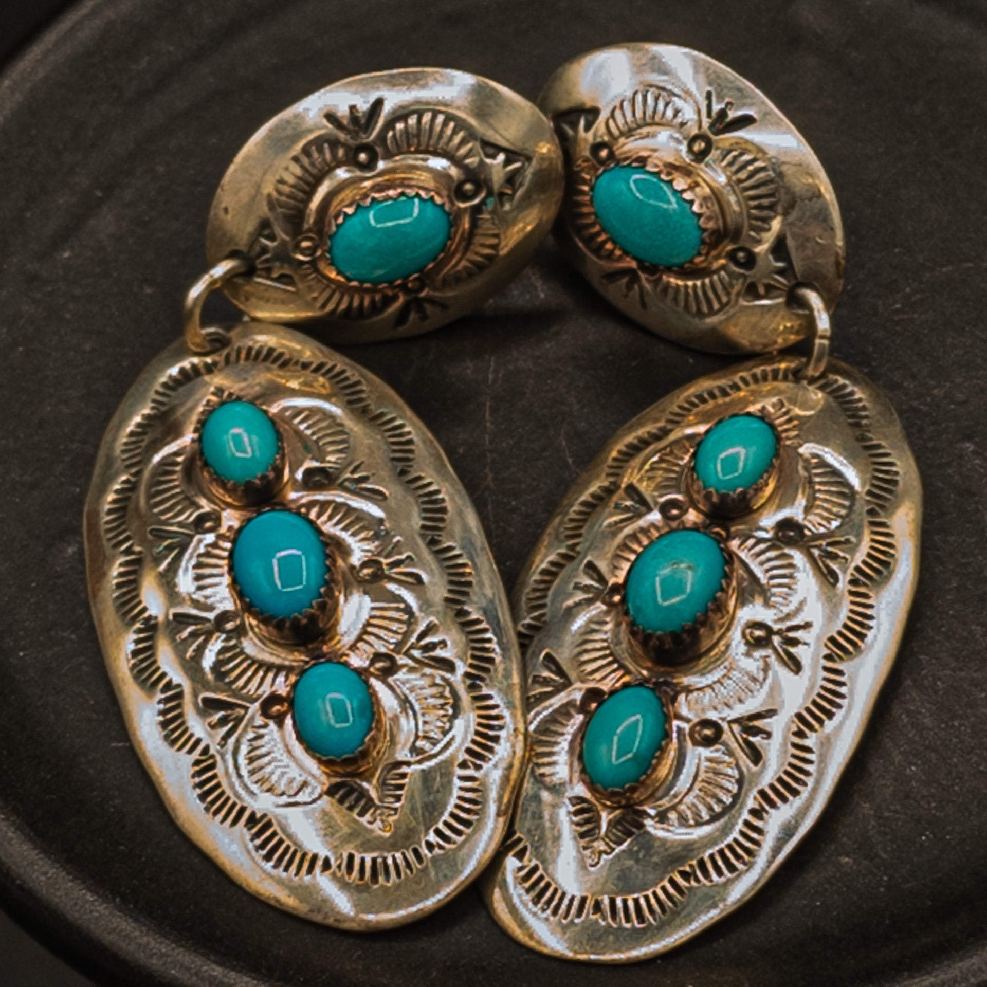Native American Navajo Sterling Silver And Turquoise Dandle Earrings