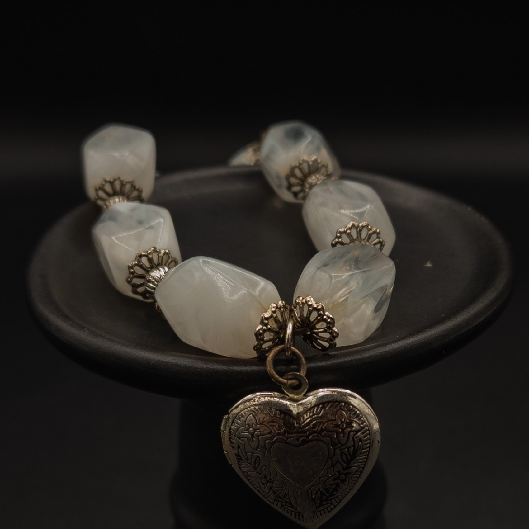 Beaded Bracelet with Metal Heart Locked