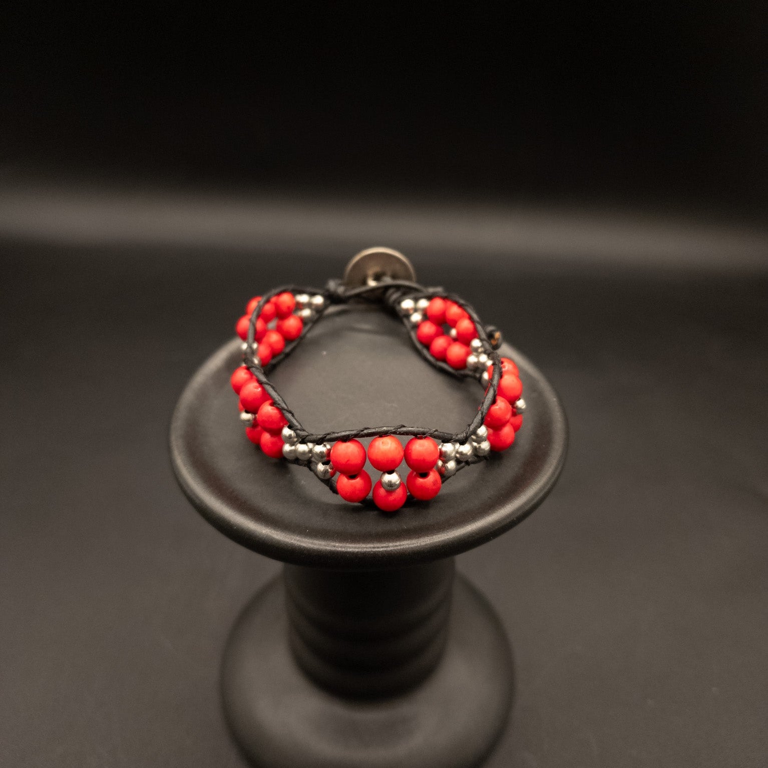 Red Beaded Bracelet With Metal Butterfly Charm