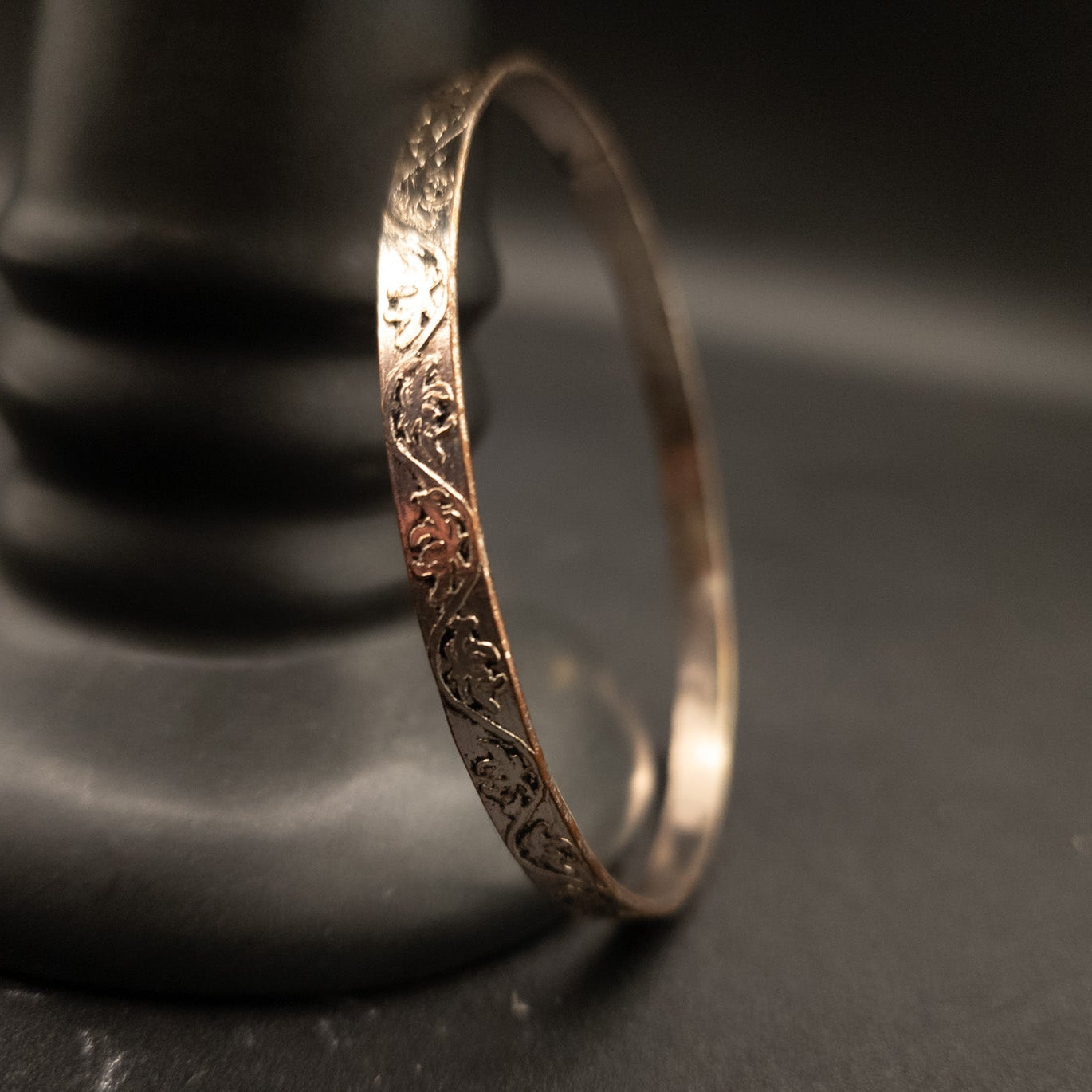 Silver Plated Bangle Bracelet with Etched Design