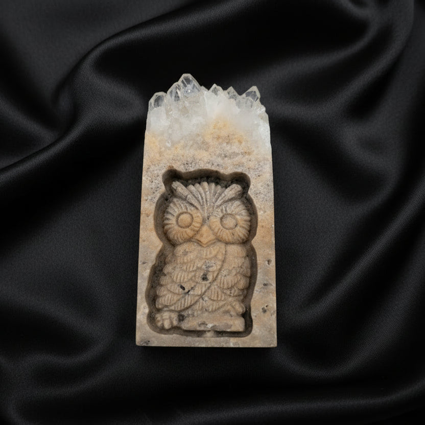 Carved Owl Quartz Geode