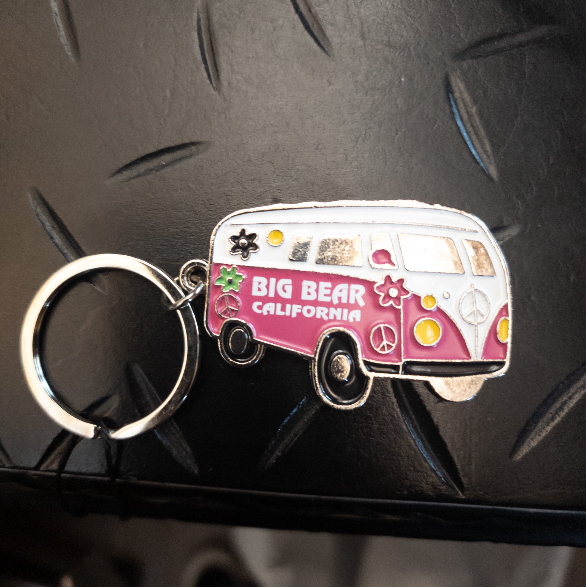 Big Bear California Hippie Metal VW Bus Keychain