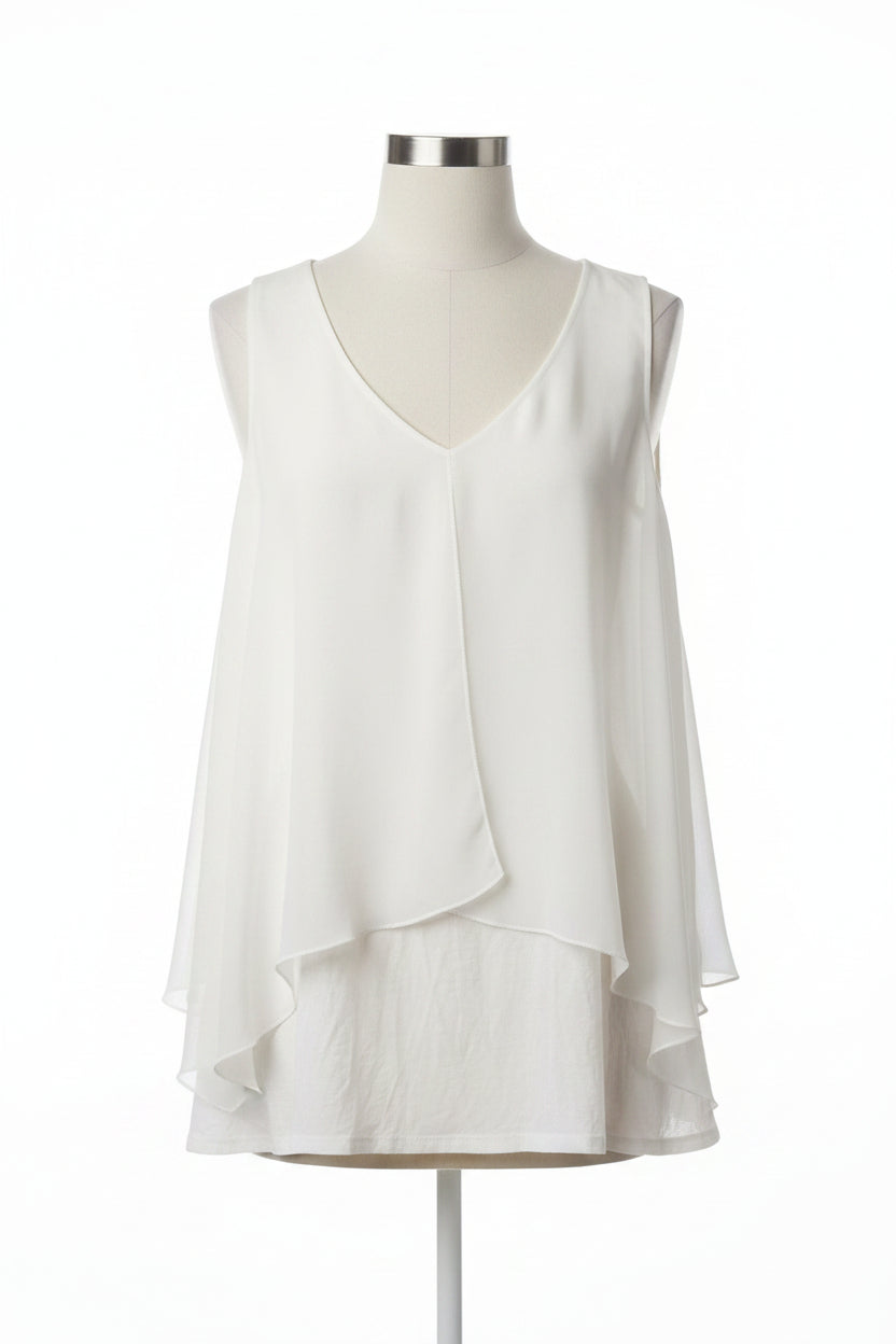 IZ Byer White Flowy Sleeveless Top with V-Cut Neckline