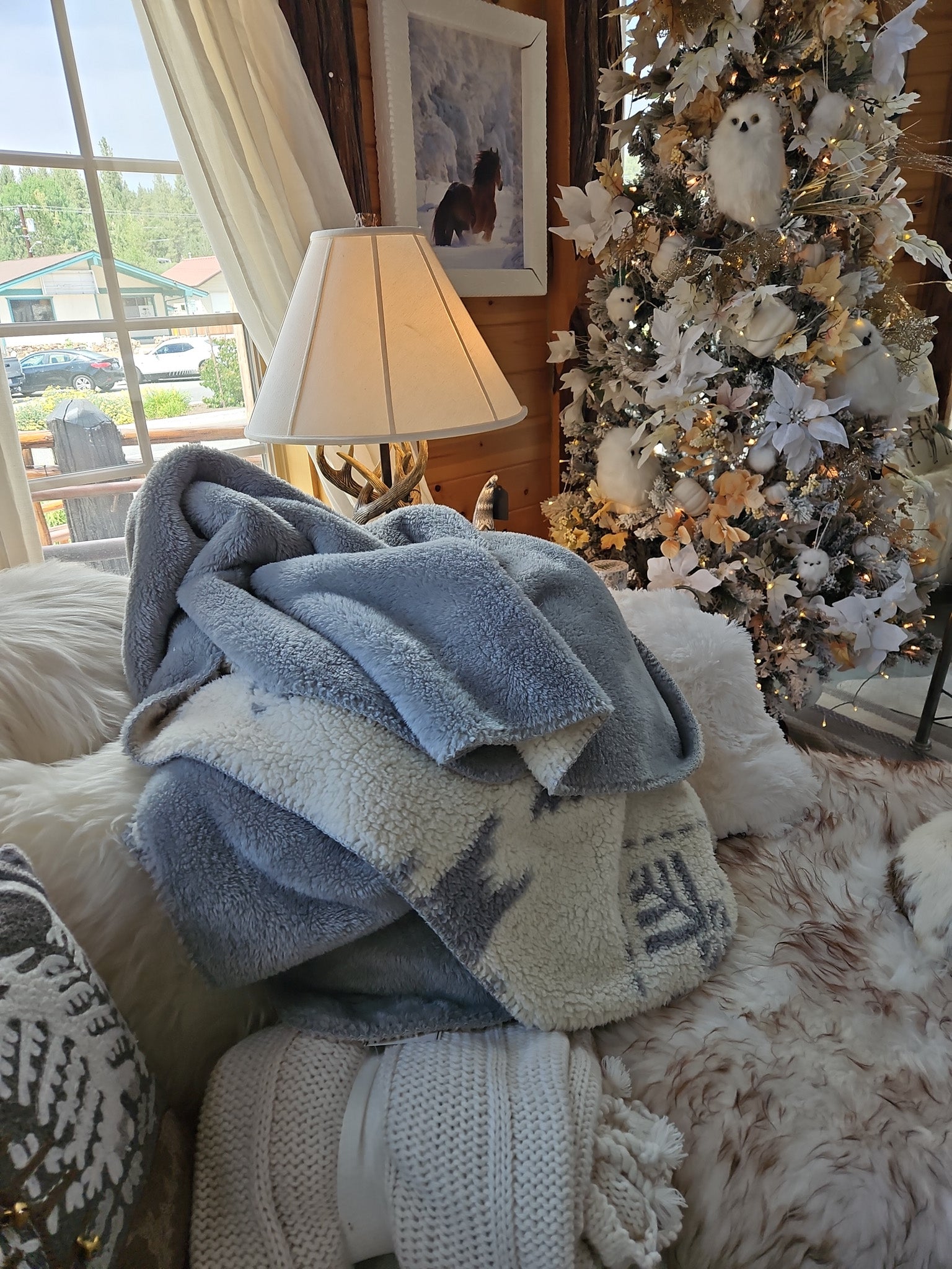 Pendleton 50" x 70" Sherpa Throw Blanket Gray & Ivory Southwestern
