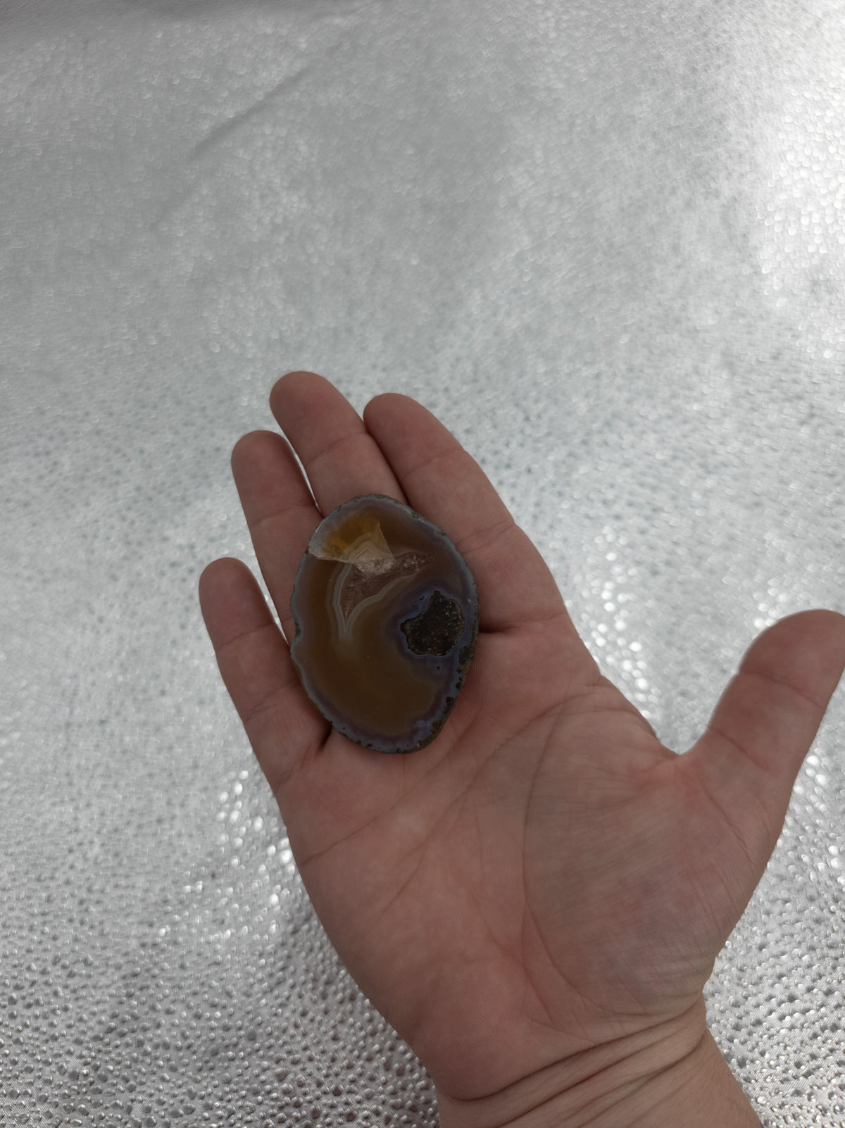 Natural Banded Agate Slice With Chalcedony Quartz