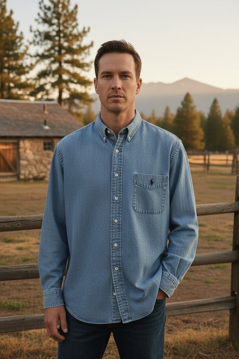 Polo Ralph Lauren Big Shirt Denim Button-Down | Men's XL | 100% Cotton | Classic Blue Chambray Shirt