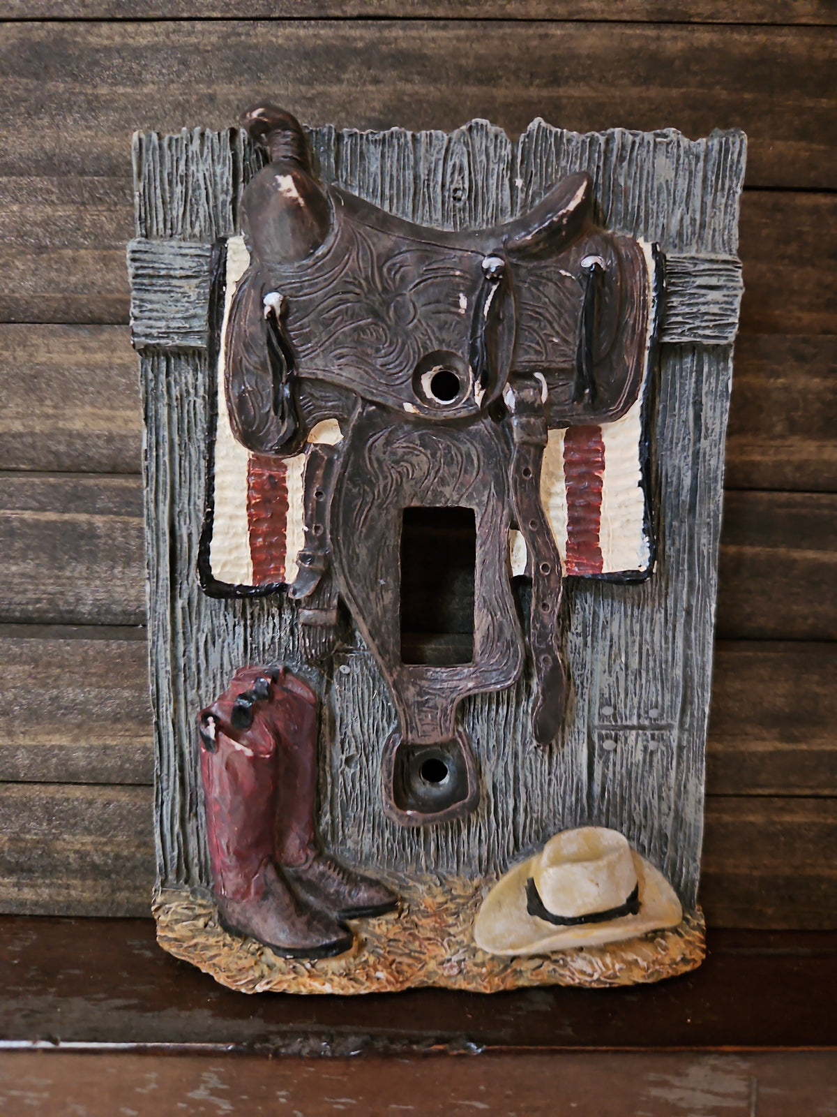 Vintage Western Cowboy 3D Light Switch Cover Plate – Saddle, Boots & Cowboy Hat