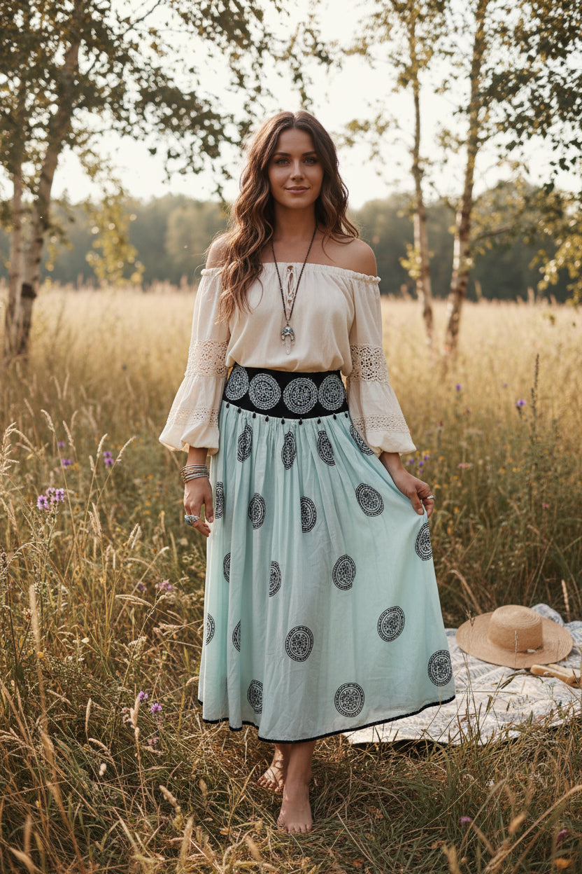 For The Republic Women's Cotton Maxi Skirt Size 14 Mint Green