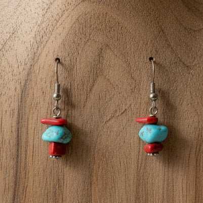 Red & Turquoise Layered Stone Dangle Earrings