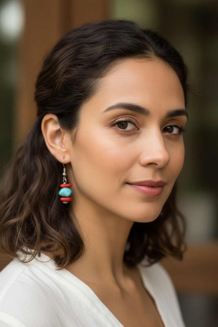 Red & Turquoise Layered Stone Dangle Earrings