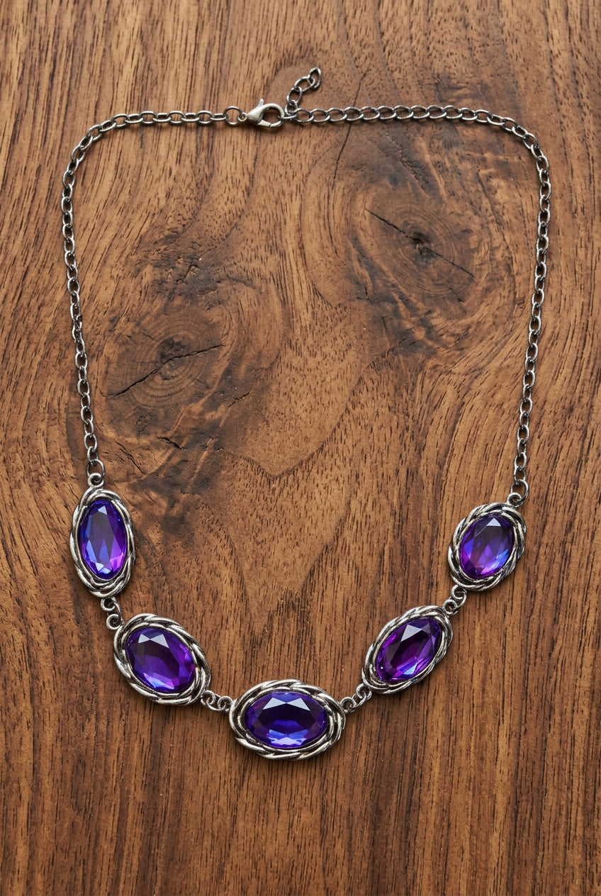 Purple Aurora Crystal Necklace, Bracelet & Earrings 3-Piece Jewelry Set