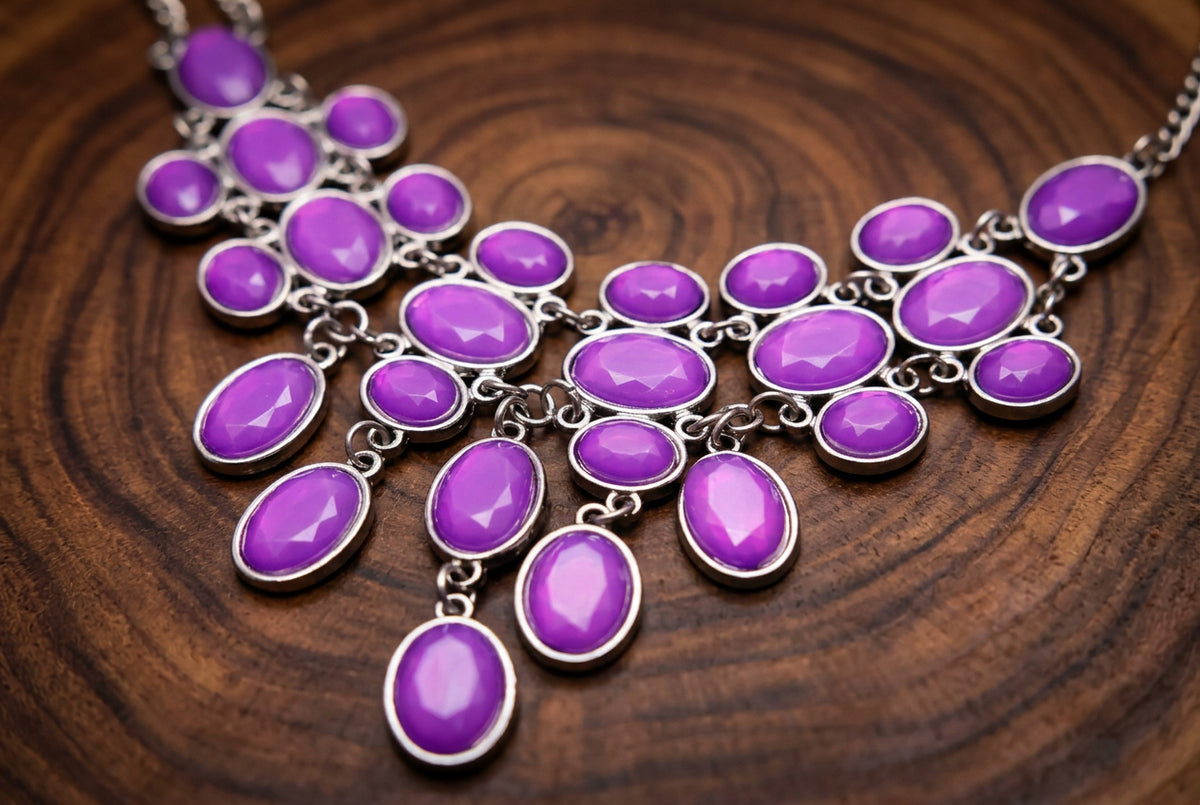 Purple Stone Necklace and Earrings Set