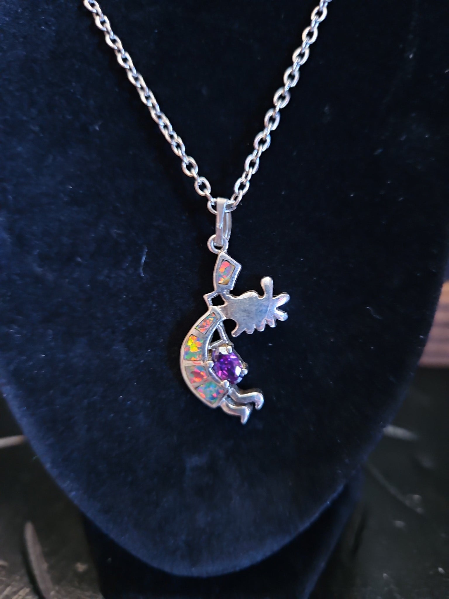 Sterling Silver Kokopelli Opal Inlay Pendant & Earrings Set