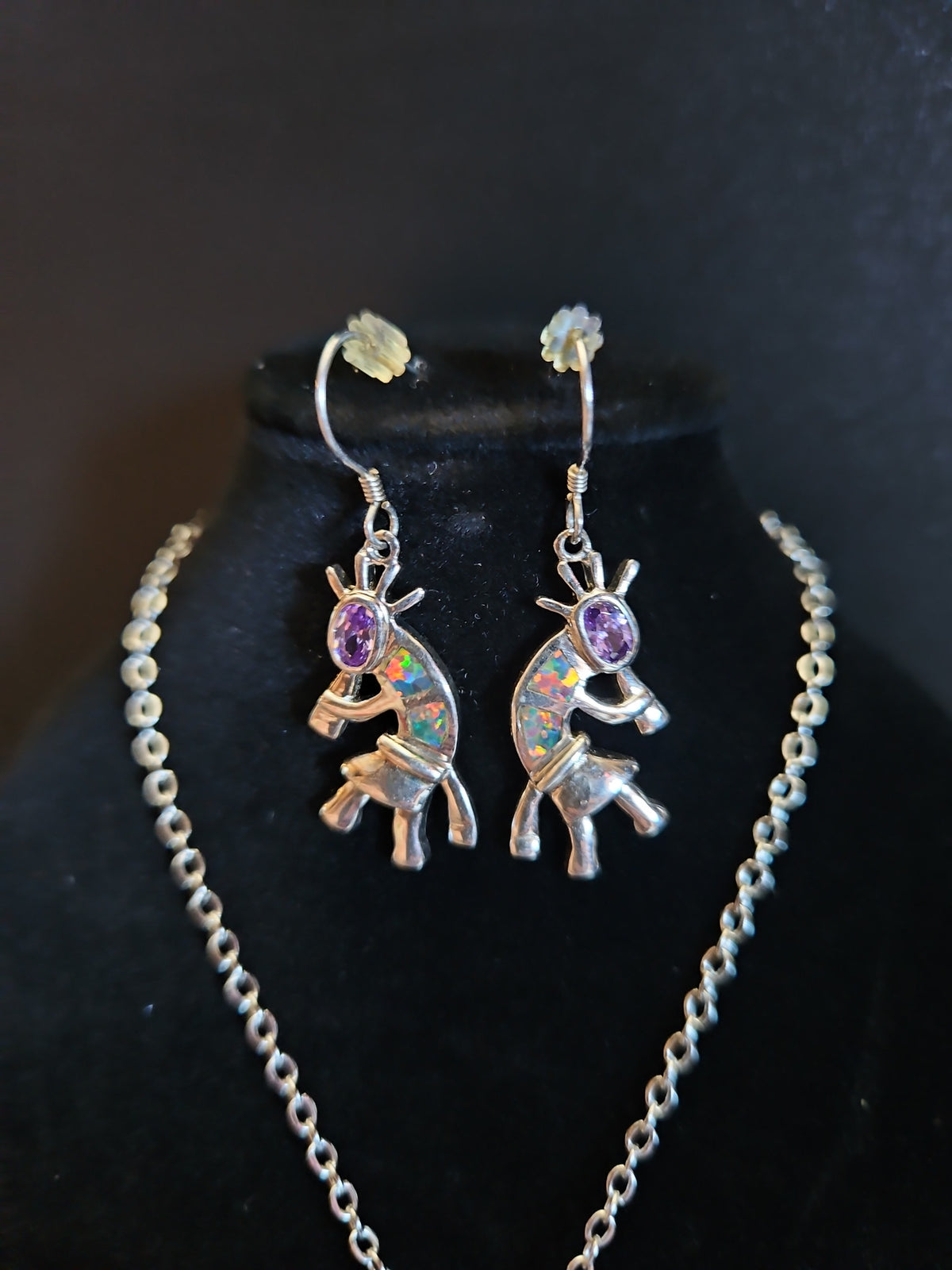 Sterling Silver Kokopelli Opal Inlay Pendant & Earrings Set