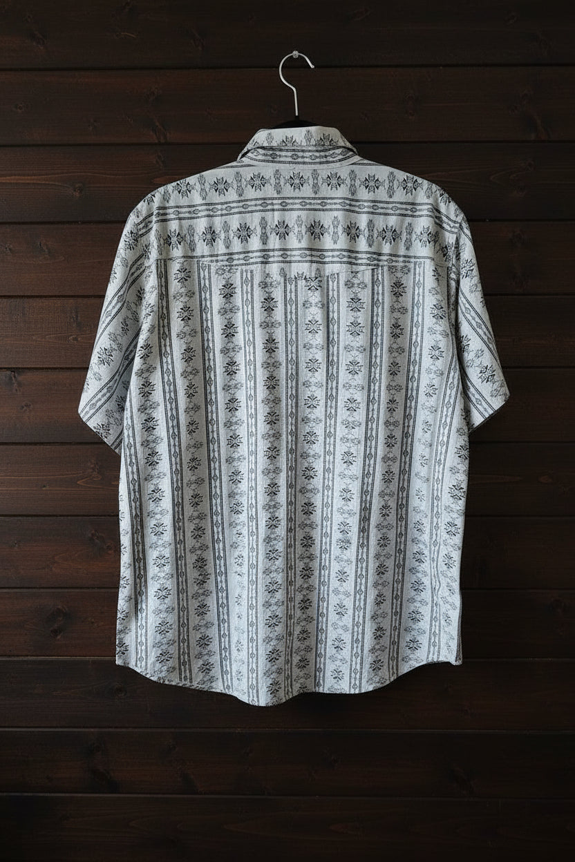 Lucky Brand Men’s Medium Southwestern Aztec Print Button-Up Shirt – White & Black