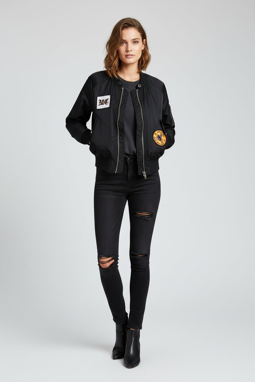 Free People Black Windbreaker Patched Jacket Size S