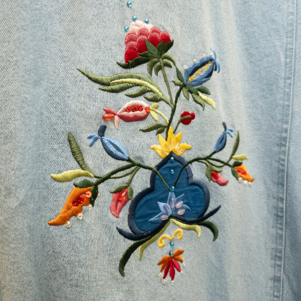 Fresh Groove Embroidered Chambray Snap Button Shirt Women's XL NWT Floral Western Top