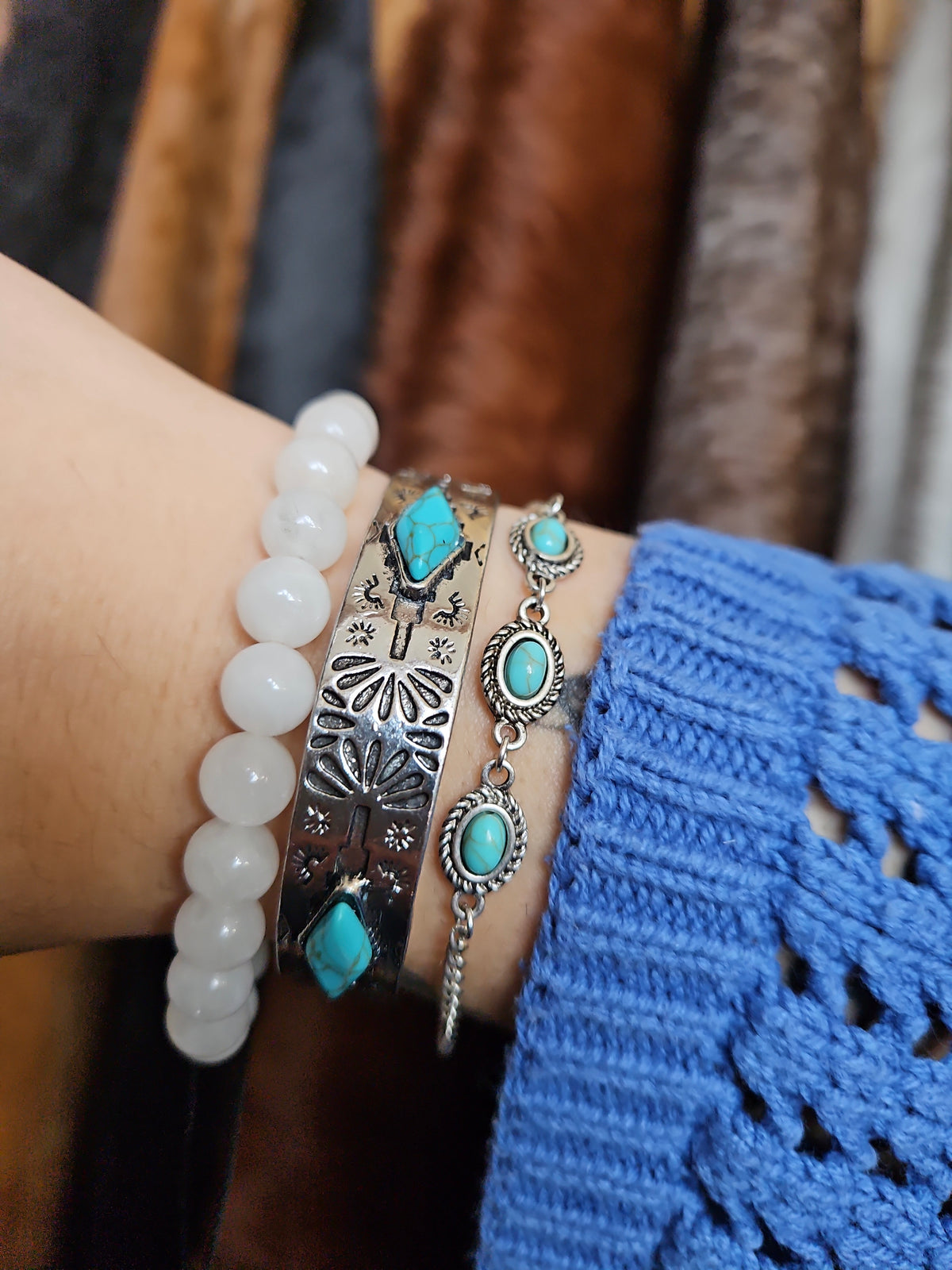 White Quartz Beaded Stretchy Bracelet