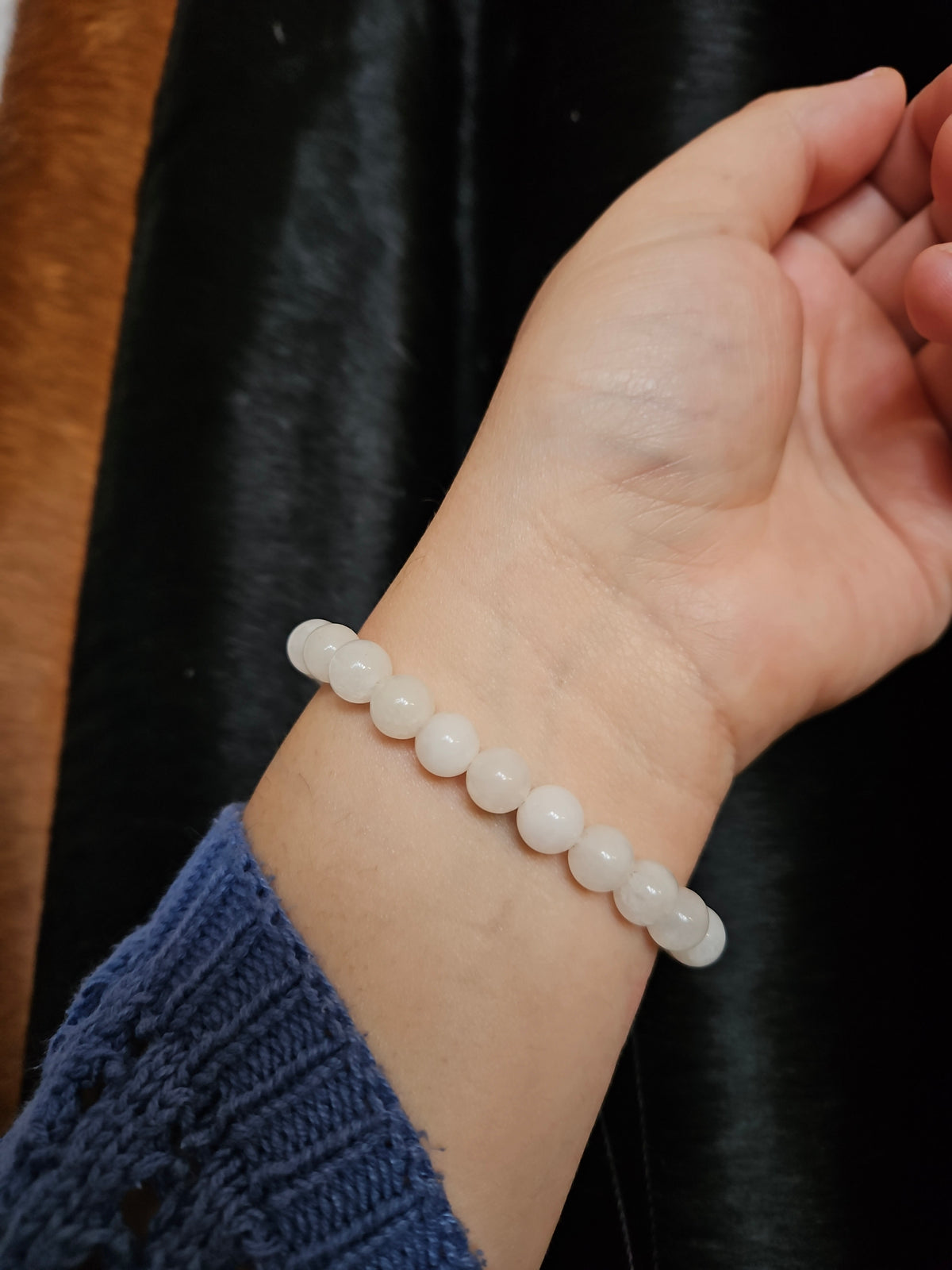 White Quartz Beaded Stretchy Bracelet