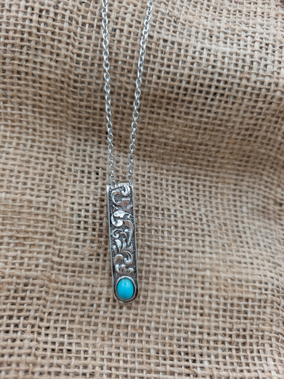 Faux Turquoise Floral Bar Pendant Necklace