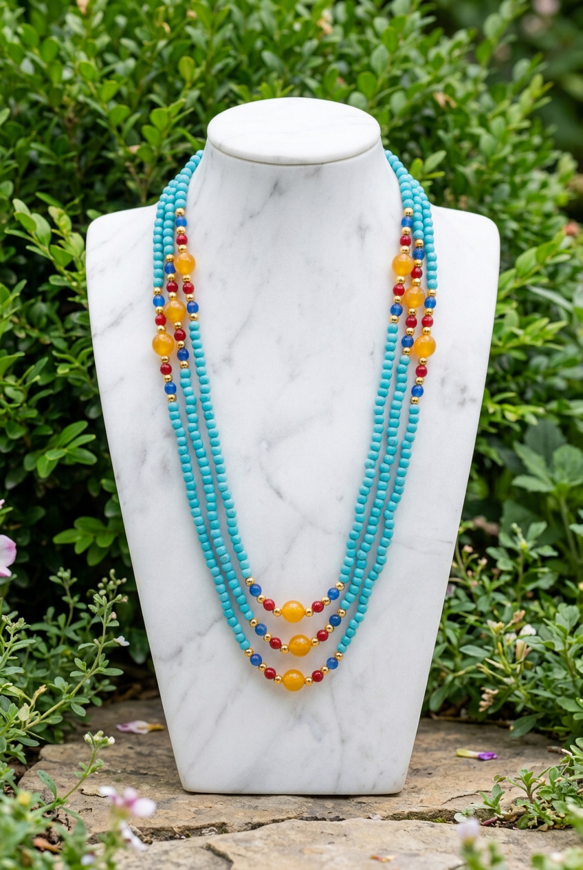 Three-Strand Turquoise-Look Beaded Necklace