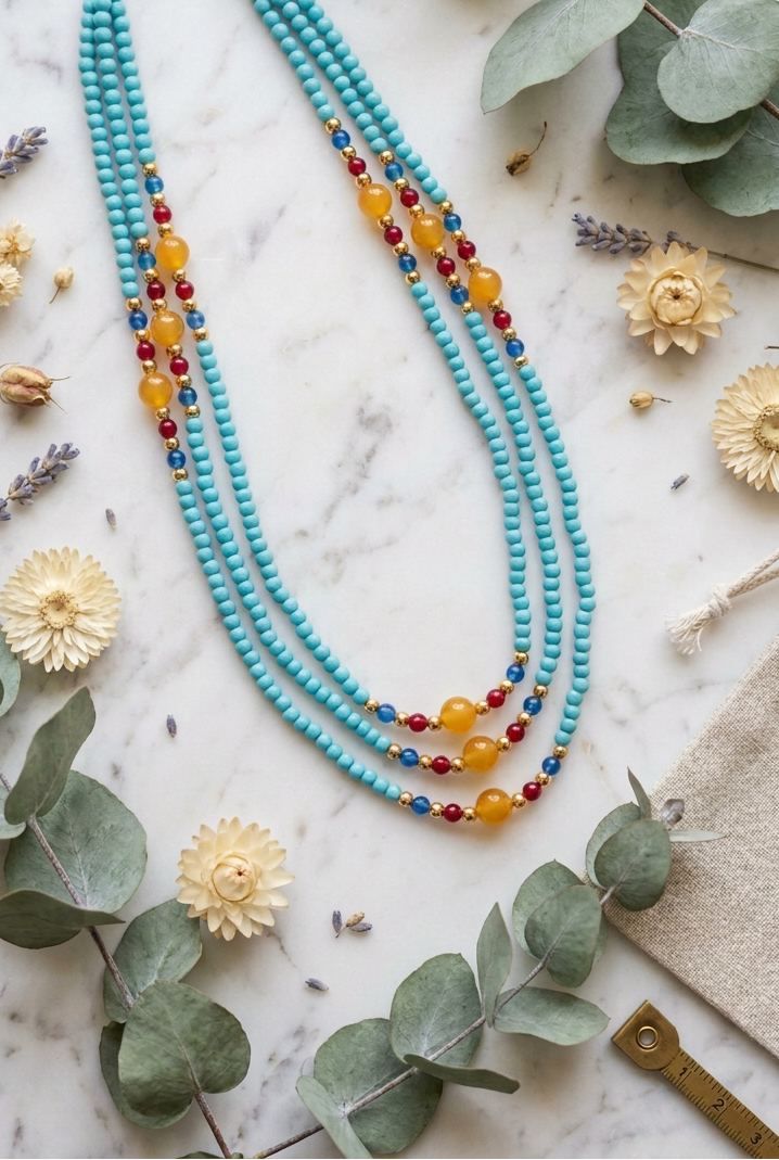 Three-Strand Turquoise-Look Beaded Necklace