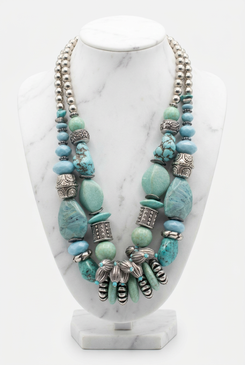 Turquoise With Silver Tone Necklace