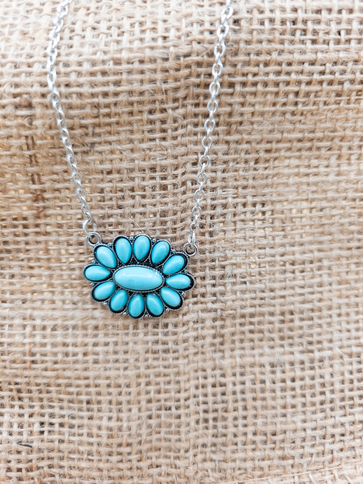Southwestern Faux Turquoise Floral Statement Necklace