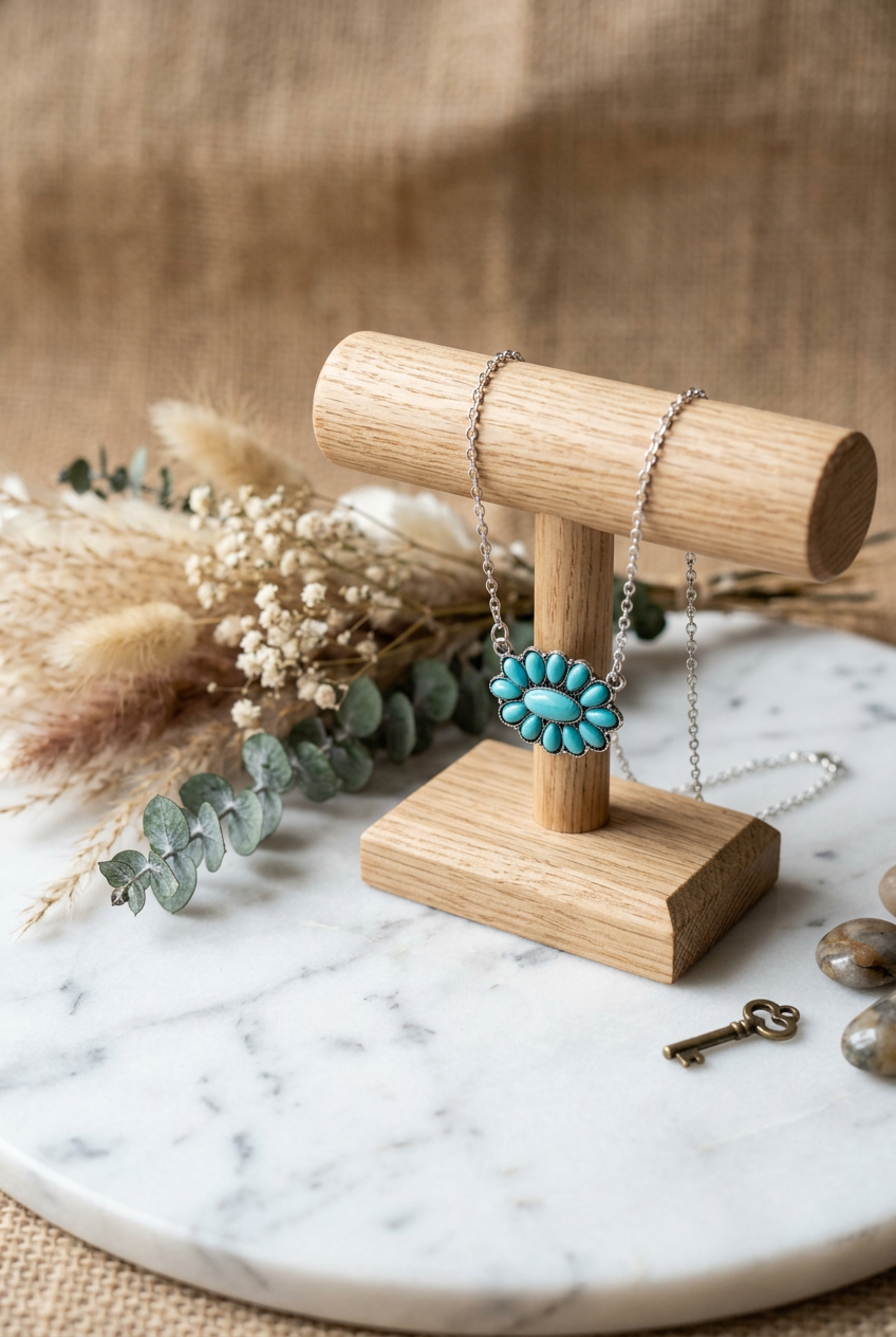 Southwestern Faux Turquoise Floral Statement Necklace