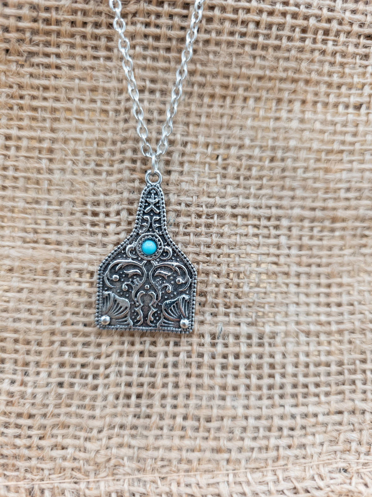 Southwestern Ornate Faux Turquoise Pendant Necklace