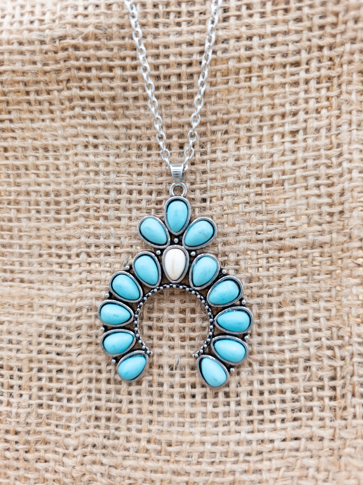 Southwestern Faux Turquoise Squash Blossom Pendant Necklace