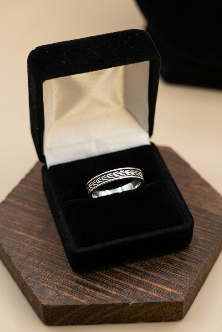 Silver-Tone Braided Band Ring – Adjustable, Size 6
