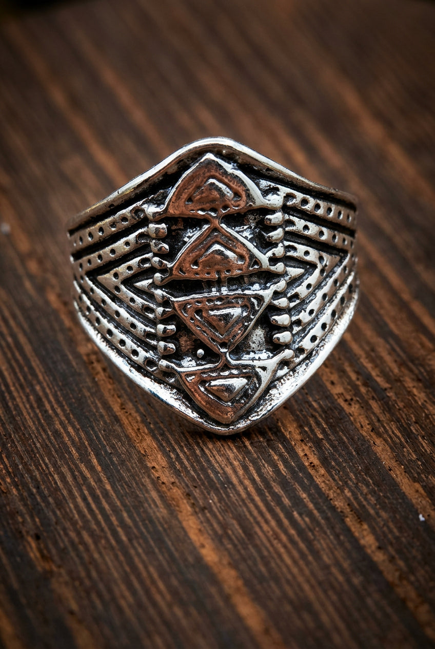 Southwestern Silver-Tone Geometric Ring – Size 7.5