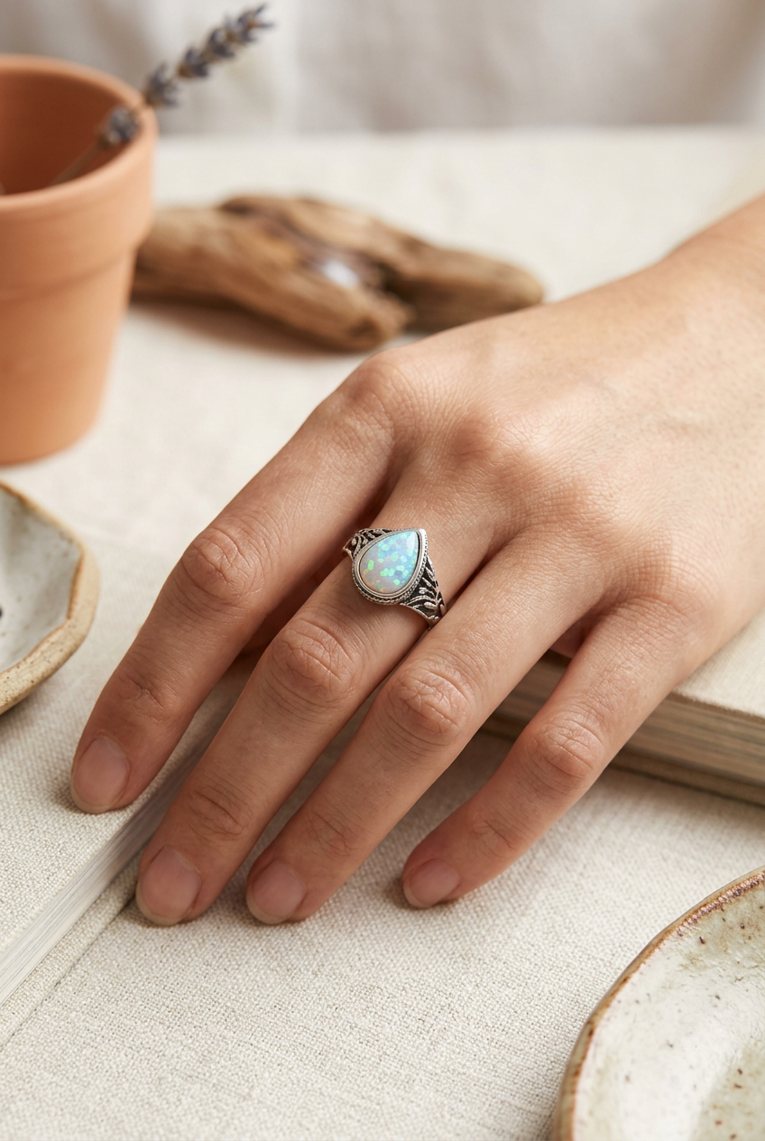 White Opal-Style Ring – Size 8