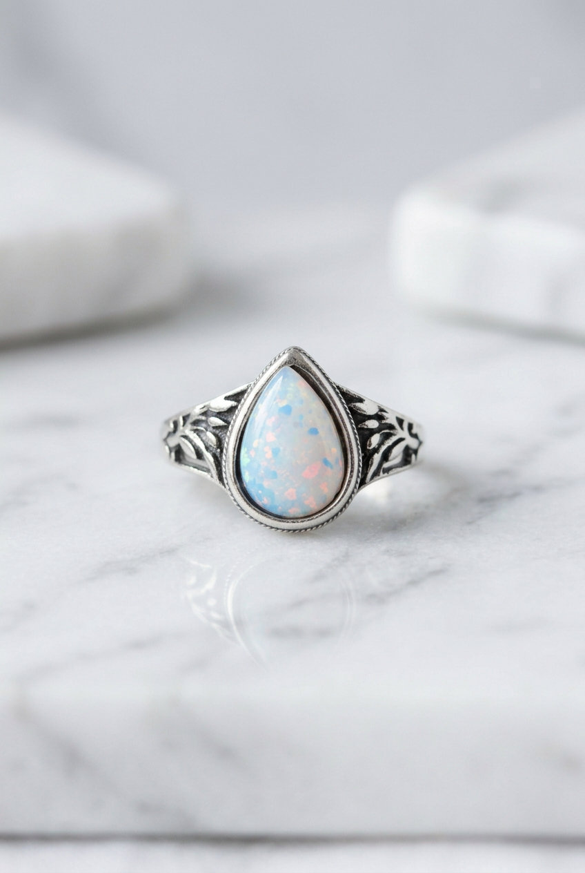 White Opal-Style Ring – Size 8