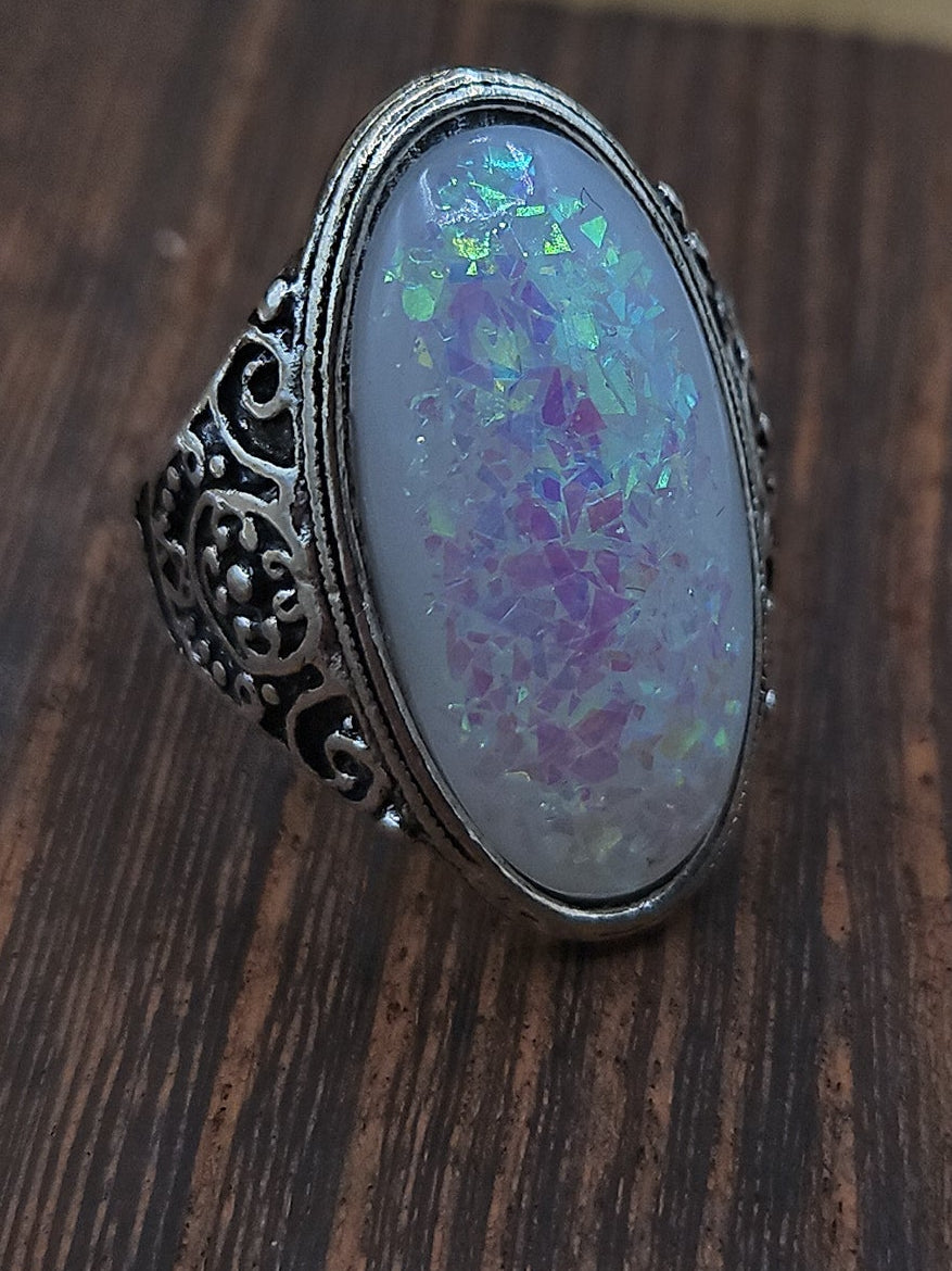 Iridescent Opal Statement Ring – Size 9